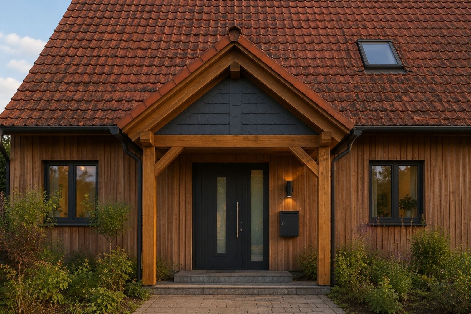 Vordach einer Haustür mit Schieferschindeln verkleidet in Usedom